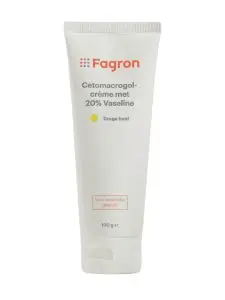 Tube Fagron Cetomacrogolcrème met 20% vaseline – rijke verzorgende crème voor droge, gevoelige huid.