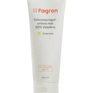 Tube Fagron Cetomacrogolcrème met 20% vaseline – rijke verzorgende crème voor droge, gevoelige huid.