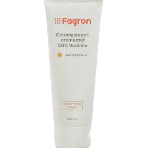 Tube Fagron Cetomacrogolcrème met 50% Vaseline – rijke verzorgende crème voor zeer droge huid.