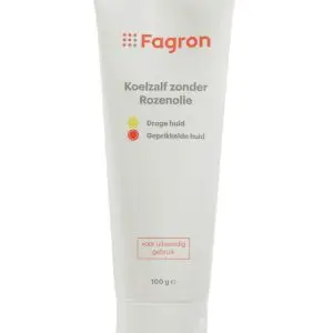 Tube Fagron Koelzalf zonder rozenolie – geurloze, vetrijke zalf voor de droge en gevoelige huid.